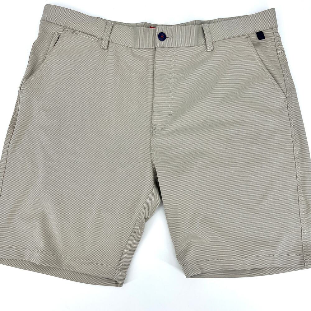 Halsey Sport H 44 Tan Pinstripe Stretch Performance Shorts Golf Mens Size 40